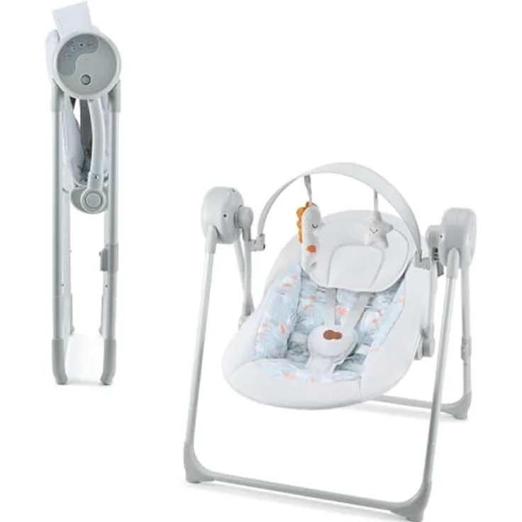 Kinderkraft SWINGEE Elektrische Babywippe, mit Schwingfunktion, 5 Geschwindigkeitsstufen, eingebauter Timer, 8 Beruhigungsmelodien, verstellbare Rückenlehne, klappbar, grau