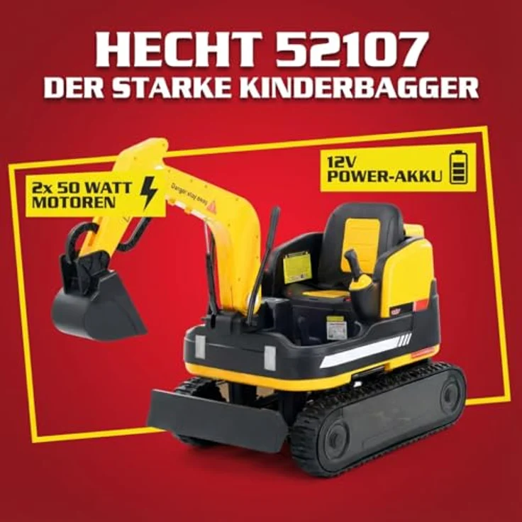 HECHT Elektro Kinderbagger, elektrischer Aufsitzbagger mit Fernbedienung, 12V Akku, 2x50W Motor, Schaufel, Sound, für Kinder ab 3 Jahren, belastbar bis 30 kg – Bild 2