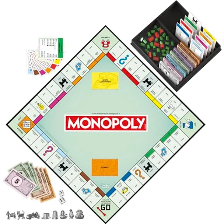 Monopoly Brettspiel mit Banker-Ablageschale und größeren Metallspielsteinen, englische Version – Bild 3