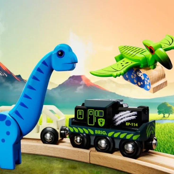 BRIO® Dinosaurier Batteriezug, 5-tlg. Spielzeug-Eisenbahn Set mit beweglichen Dinosaurierfiguren und Frontscheinwerfern, FSC® zertifiziert – Bild 11
