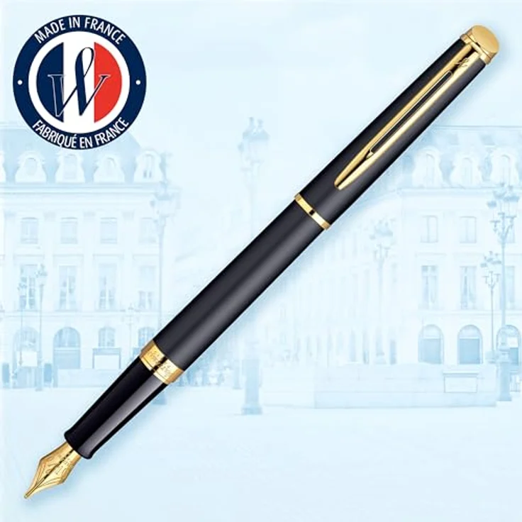 Waterman Hémisphère, Füllfederhalter in Schwarz mit 23 Karat Golddetails, Schreibfarbe Blau – Bild 2
