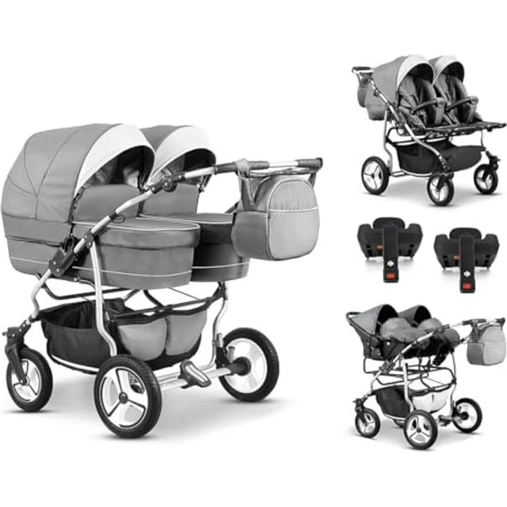 Elcar Zwillingskinderwagen 5 in 1 Twin Star inkl. Autositze und Iso Bases - Federung, 360° schwenkbare Vorderräder - in 16 Farben – Bild 1