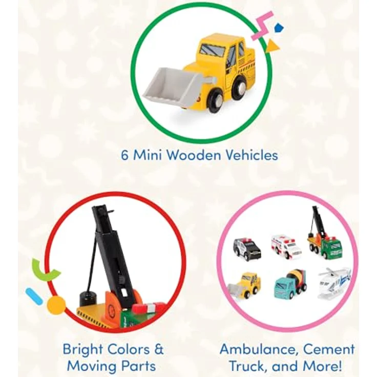 Battat Holzfahrzeuge Set 1, 6-teiliges Spielzeug-Fahrzeug-Set mit Mini-Rettungs- und Baufahrzeugen für Kinder ab 3 Jahren – Bild 3