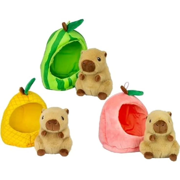 Soma Capybara Plüschtier Kuscheltier 22cm, braun im Früchte-Versteck Wassermelone, herausnehmbar für Rollenspiele – Bild 4