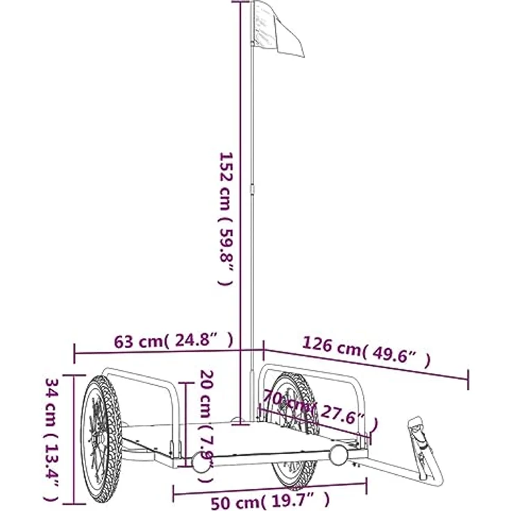 vidaXL Fahrradlastenanhänger Schwarz 126x63x34 cm Eisen mit 45 kg Tragkraft und Sicherheitsflagge – Bild 4