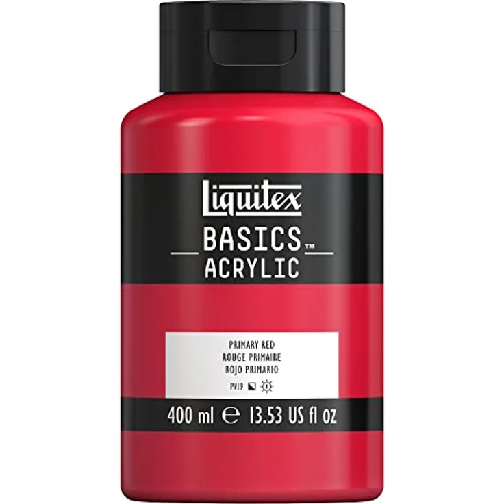 Liquitex Basics 8870340, Acrylfarbe mit monopigmentierten Künstlerpigmenten, lichtecht, mittlere Viskosität, Archivqualität, seidenglänzender Finish, 400ml Flasche - Primärrot – Bild 1