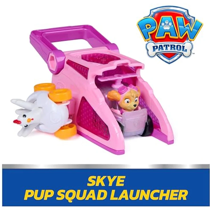 Paw Patrol PAW Pup Squad Launcher Skye & Henrietta, 2er Set mit 6 cm Pup Squad Racers und Schlüsselverschluss-Speicher – Bild 2