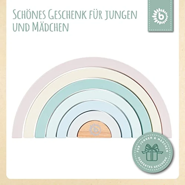 BIECO Stapelspielzeug Regenbogen, Holzspielzeug zur Förderung der Motorik, Pastellfarben, 24x12x3,5 cm – Bild 6