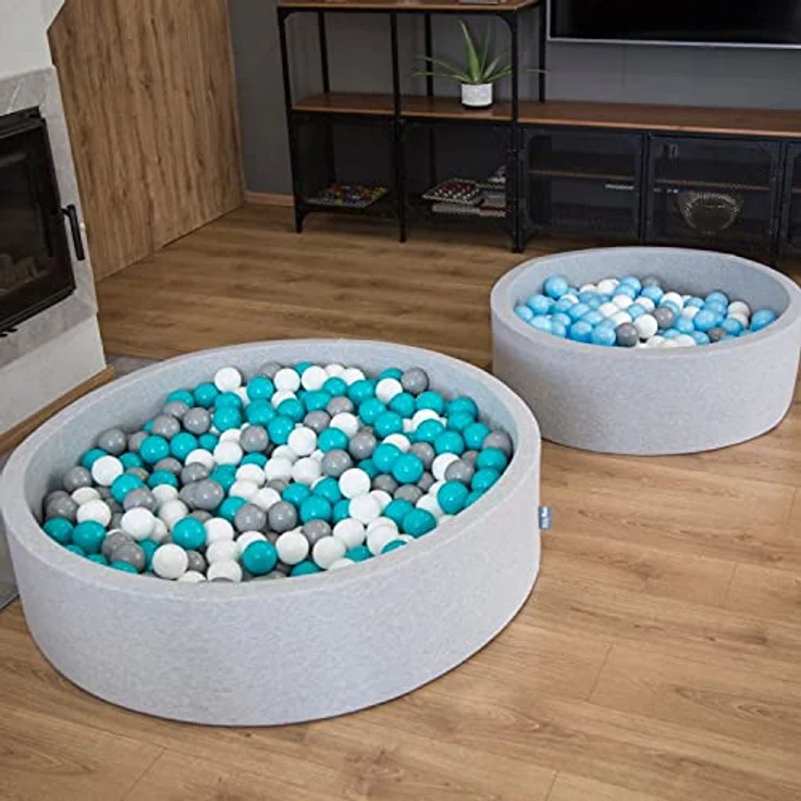 KiddyMoon Bällebad 120X30cm/200 Bälle Rund Groß Bällepool Mit Bunten Bällen Für Babys Kinder, Dunkelgrau:Weiß-Grau-Schwarz-Gold – Bild 7