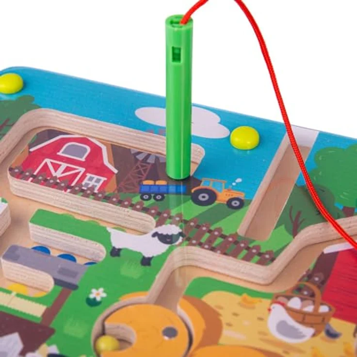 Bigjigs Magnetic Maze Game - Farm, Holzspielzeug zur Förderung der Feinmotorik und Hand-Augen-Koordination, 22.5 x 22.5 cm – Bild 2