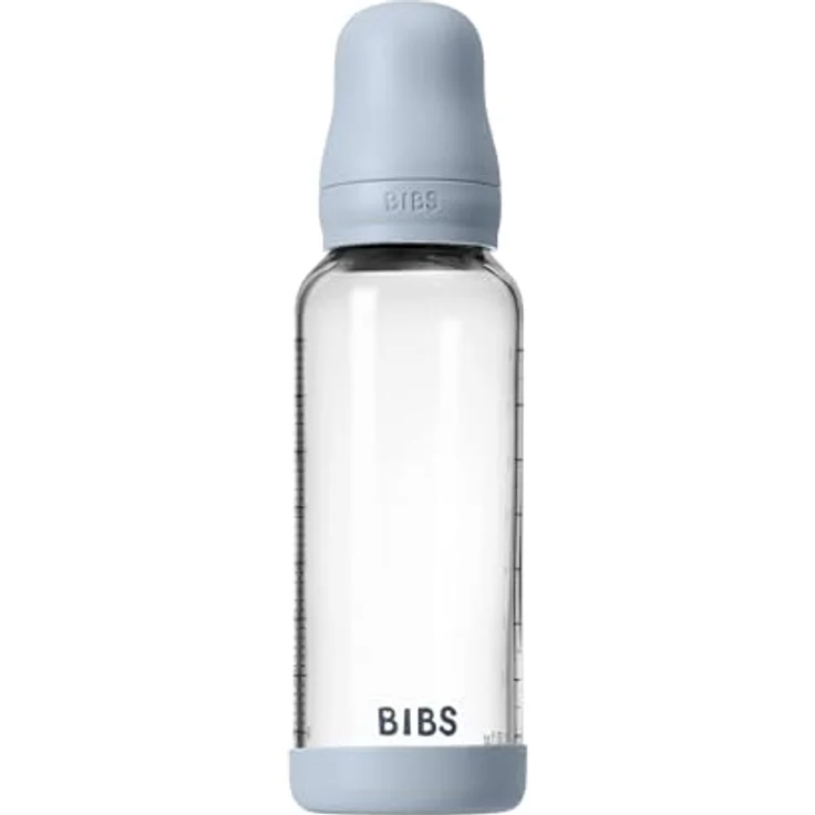 BIBS Baby Glasflasche 240ml, Koliken vermindernd, runder Sauger aus Naturkautschuklatex, unterstützt das Stillen, Baby Blue – Bild 4