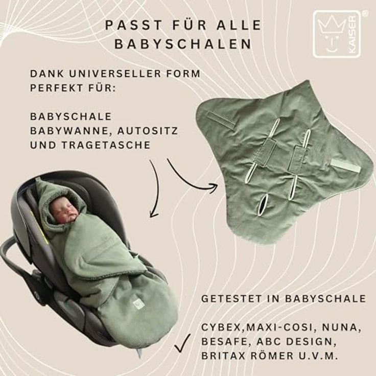 Kaiser Callie Cord Einschlagdecke, Kuschelige Decke für Babyschalen und Babywannen, Mineral Green, bis 12 Monate – Bild 7