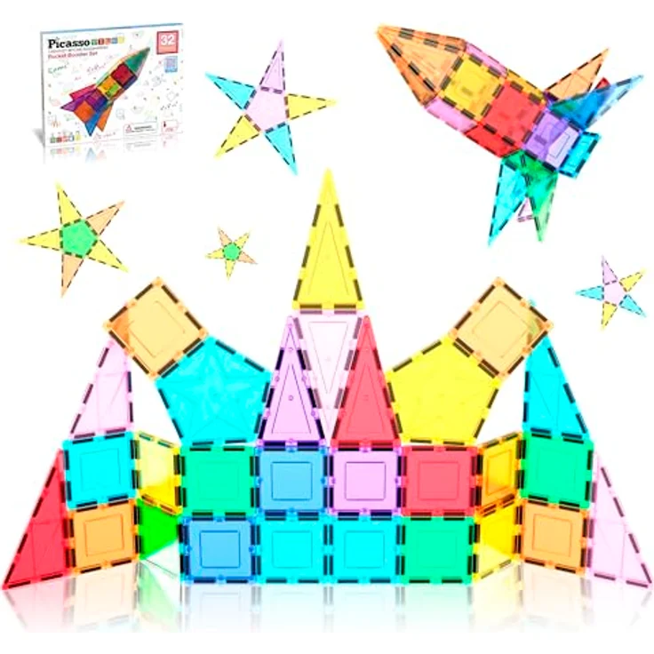 PicassoTiles 32 Stück Magnetisch Building Block Rocket Booster Thema Set Magnet Konstruktion Spielzeug - Blendfreie Oberfläche, ideal für Child Brain Development – Bild 2