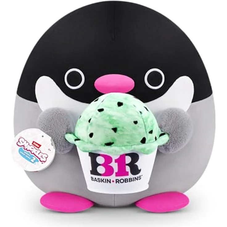 Snackles Series 2, Penguin (Baskin Robbin), Plüsch-Spielzeug, superweicher und knuddeliger Komfort-Plüsch, L (40 cm), braune Box