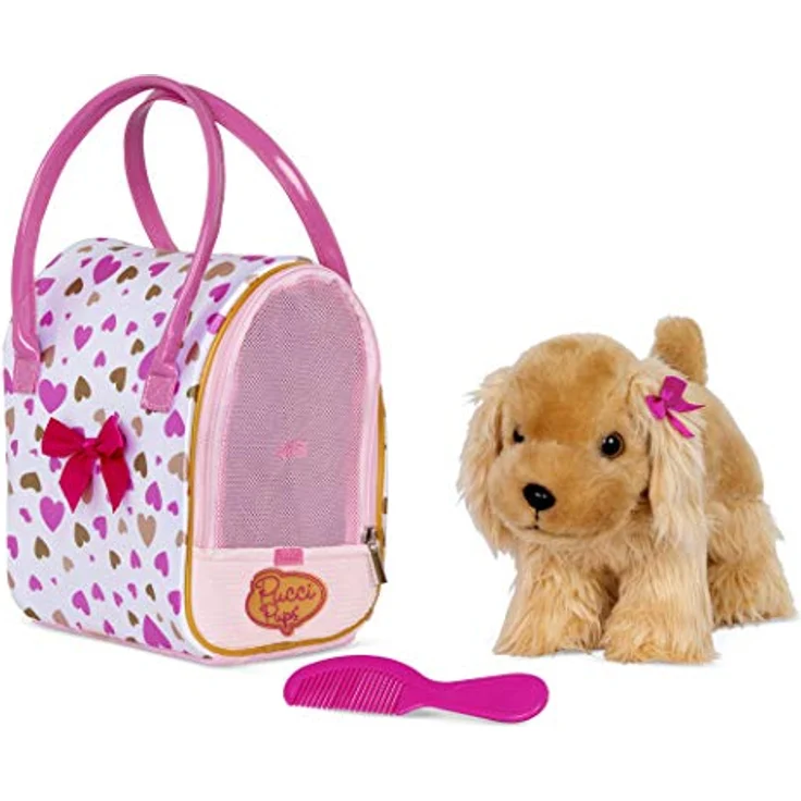Pucci Pups Cocker Spaniel Kuscheltier Hund in Handtasche mit Zubehör – Plüschtier Welpe in Herzchenmuster Tasche – Spielzeug für Kinder ab 2 Jahre – Bild 1