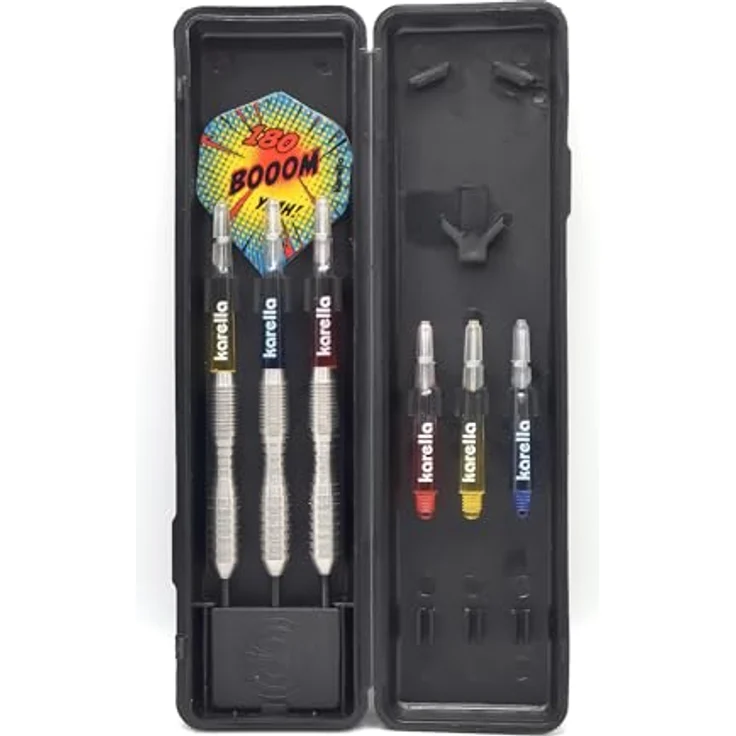 Karella Darts Comic-Line CL-3, Profi Steeldarts 80% Tungsten, 24 gr., inkl. 3 Ersatzschäfte und PVC-Box, formstabile Polycarbon Schäfte, 100 Mic. Flights – Bild 2