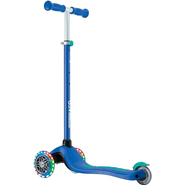 GLOBBER PRIMO PLUS LIGHTS, Tretroller für Kinder, 3-rädrig, höhenverstellbar, batterielose LED-Leuchtrollen, 120/80 mm, ABEC 9, blau – Bild 7