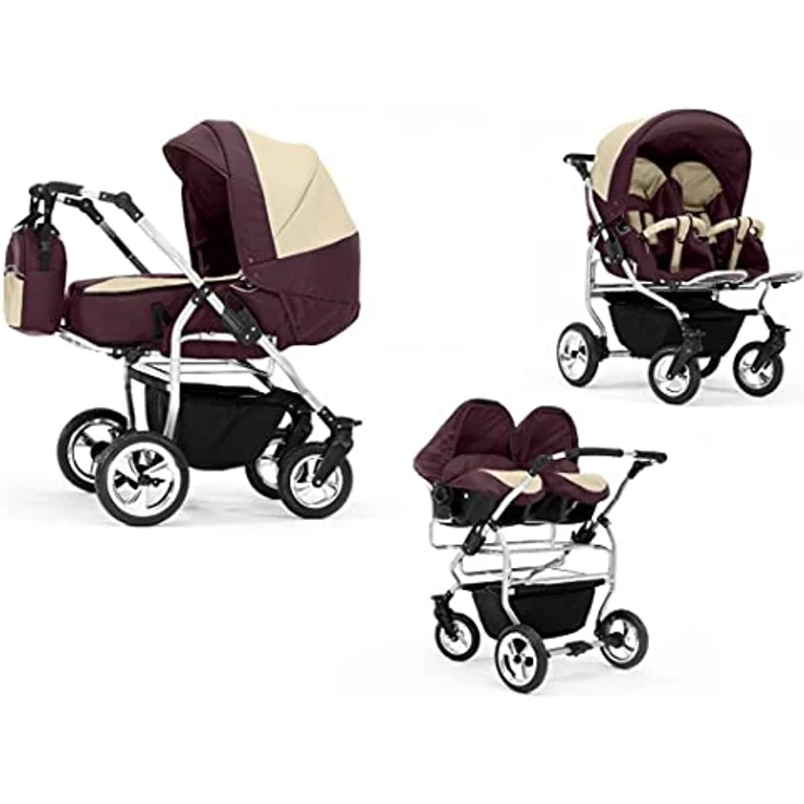 Elcar Zwillingskinderwagen 4 in 1 Duo inkl. Autositze - 13 Teile - in 20 Farben, variabler Griff und Rückenlehne – Bild 1