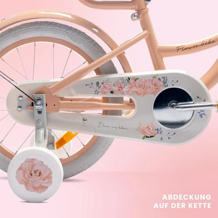 Sun Baby Mädchenfahrrad Flower Bike 16 Zoll, abnehmbare Schubstange, Kinderfahrrad für Mädchen 2-6 Jahre (Aprikose) – Bild 4