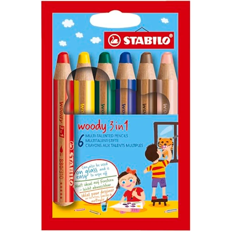 8806 woody 3 in 1, 6er Etui Buntstift, Wasserfarbe & Wachsmalkreide - STABILO woody 3 in 1 - mit 6 verschiedenen Farben – Bild 2