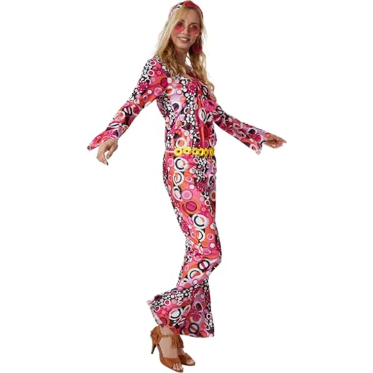 dressforfun Hippie Kostüm Set, 60er Jahre Kostüm, Kostüm Disco Damen, 70er Mode Damen, Hippie Frau, Flower Power, M - bunt – Bild 3