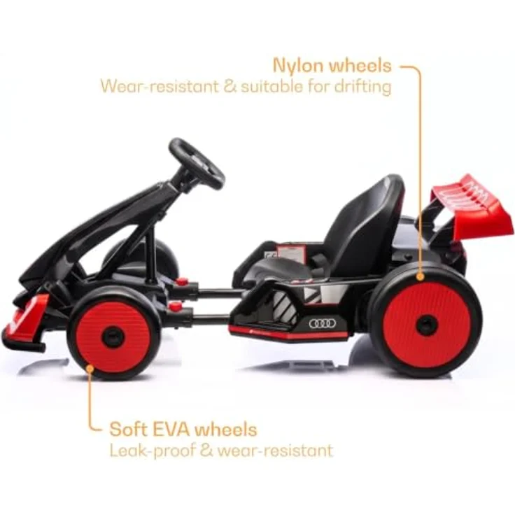 Vrooomy Audi Kinder Elektro GoKart 24V, mit Driftfunktion, Bluetooth, verstellbarem Sitz und EVA-Reifen, rot – Bild 9