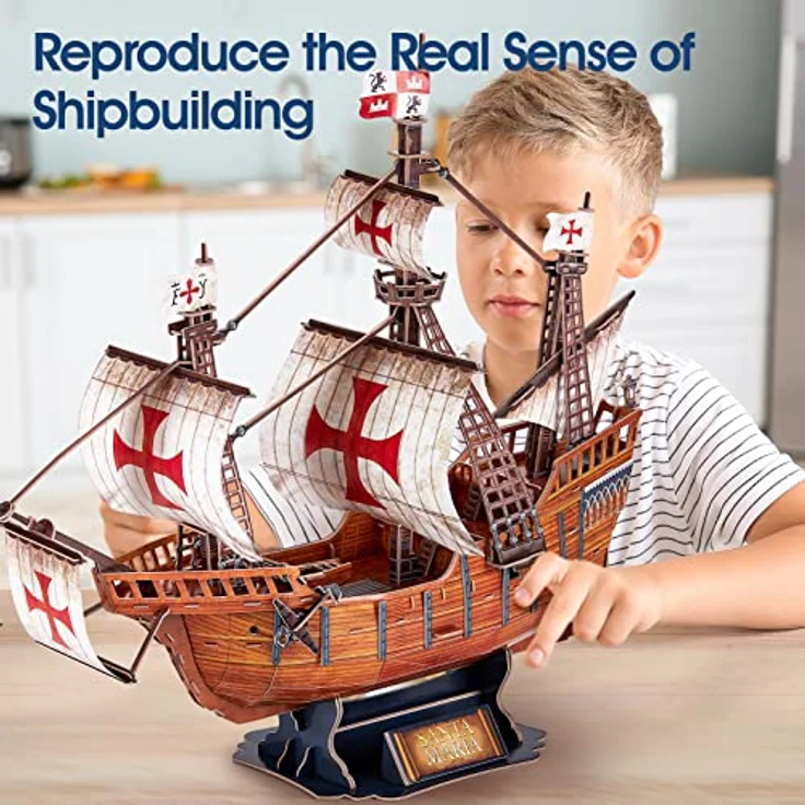 CubicFun 3D Puzzles für Erwachsene Santa Maria Schiffsmodell Spanisches Schiff Puzzle für Erwachsene und Kinder, Schreibtischdekoration Baukästen Geschenke für Frauen und Männer, 204 Teile – Bild 4