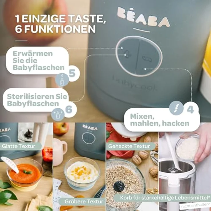 Béaba Babycook Neo - 6 in 1 Babynahrungszubereiter - Schonender Dampfgarer - Glaskrug und Garkorb aus Edelstahl - Mineralgrau – Bild 4