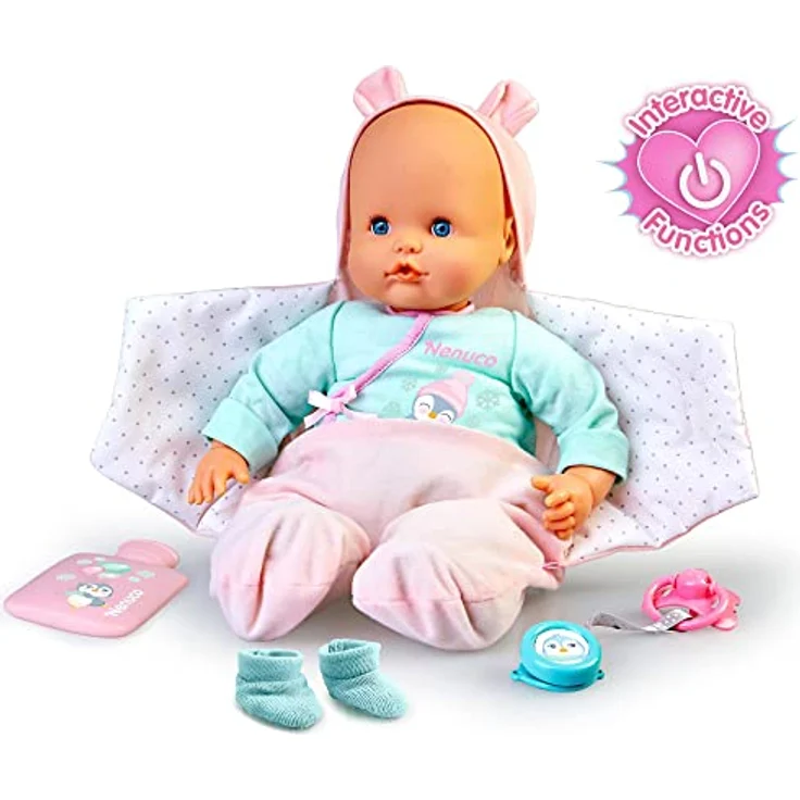 Nenuco - Ist Mein Baby gut zugedeckt?, Babypuppe Weichkörper, die krank Wird, zugedeckt Wird, zittert und Fieber hat, mit Schnuller und Babyschühchen als Pflegezubehör, Famosa (700017360) – Bild 5