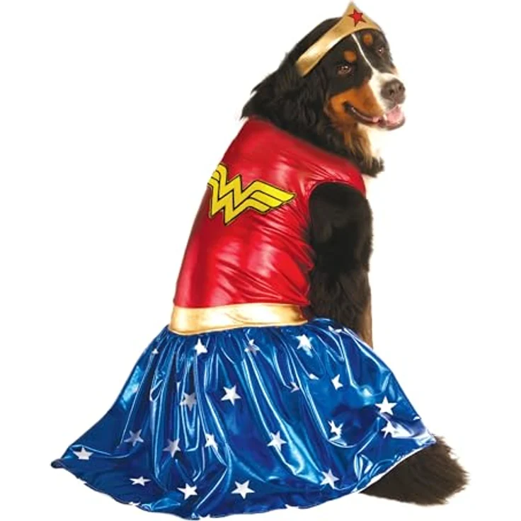 Rubies Wonder Woman Hundekostüm (XXL), zweiteiliges Outfit für kleine Hunde in leuchtendem Rot, 100% Polyester – Bild 1
