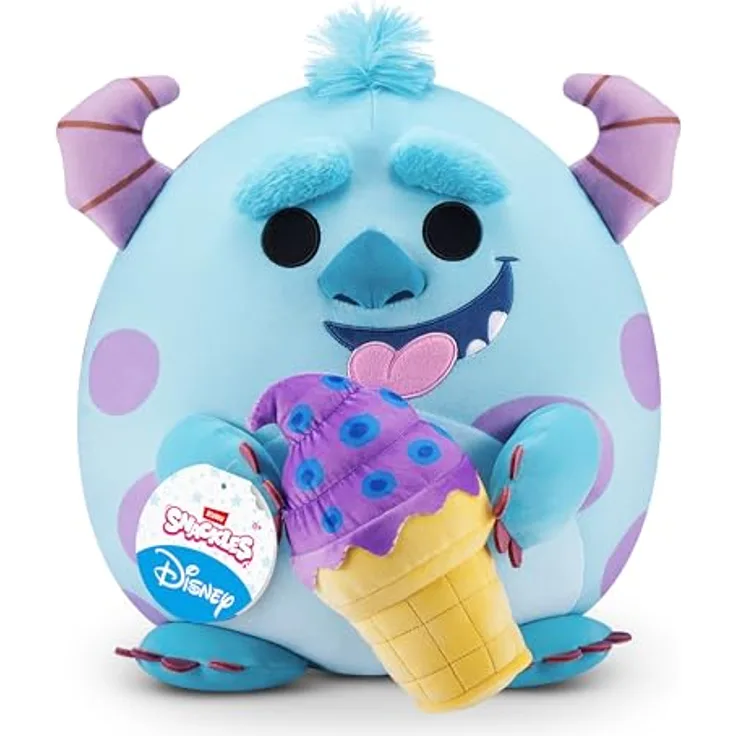 Snackles Disney Plüschspielzeug, 35 cm großes Kuscheltier mit Snack-Accessoire (Sulley & LCE Cream), superweicher Plüsch