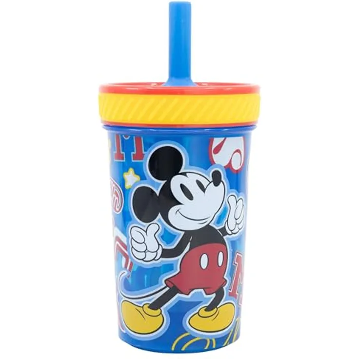 Stor Kippsicherer Kunststoffbecher mit Silikon-Strohhalm von Mickey, BPA-frei, kinderfreundliches Design