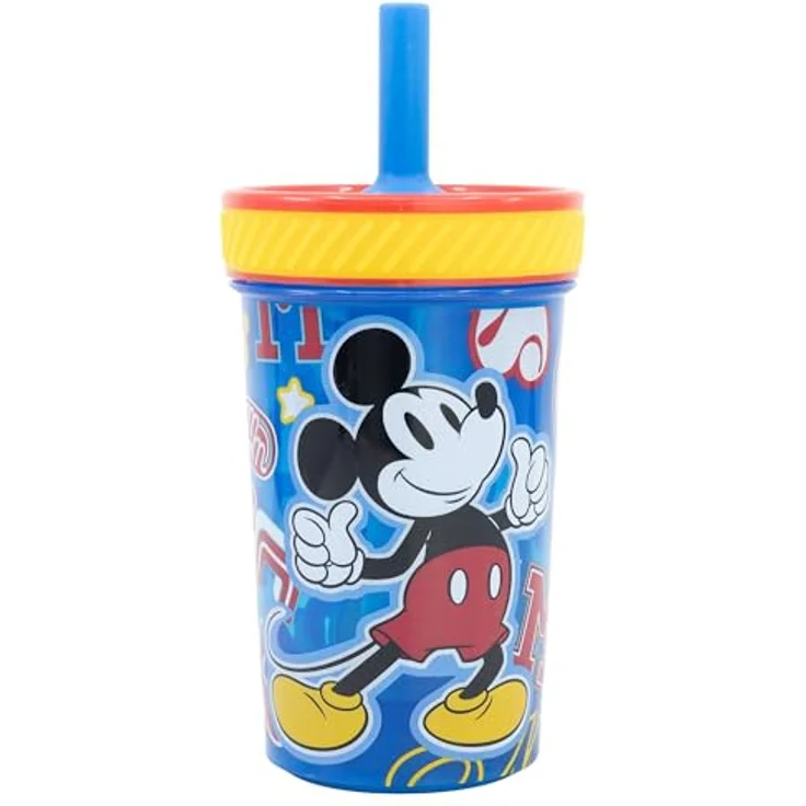 Stor Kippsicherer Kunststoffbecher mit Silikon-Strohhalm von Mickey, BPA-frei, kinderfreundliches Design – Bild 1