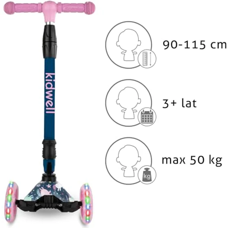 COIL VENTO Dreiradscooter Kinderroller, Tretroller mit ABEC-7-Lager, 3-stufige Lenkradverstellung und LED-Rädern – Bild 7