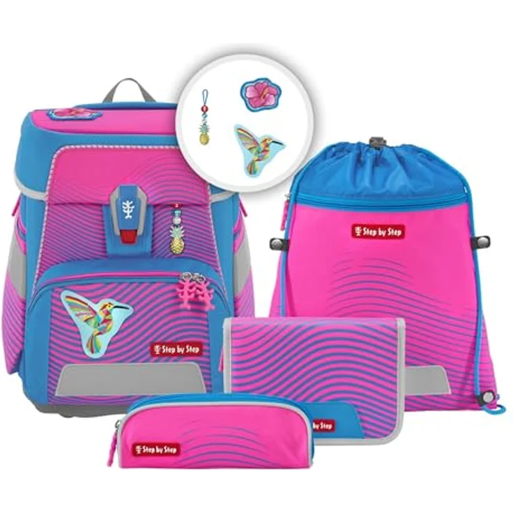 Step by Step Schulranzen-Set SPACE NEON Kolibri Kaja, ergonomisch, höhenverstellbar mit Hüftgurt, 20l, rosa-blau – Bild 1