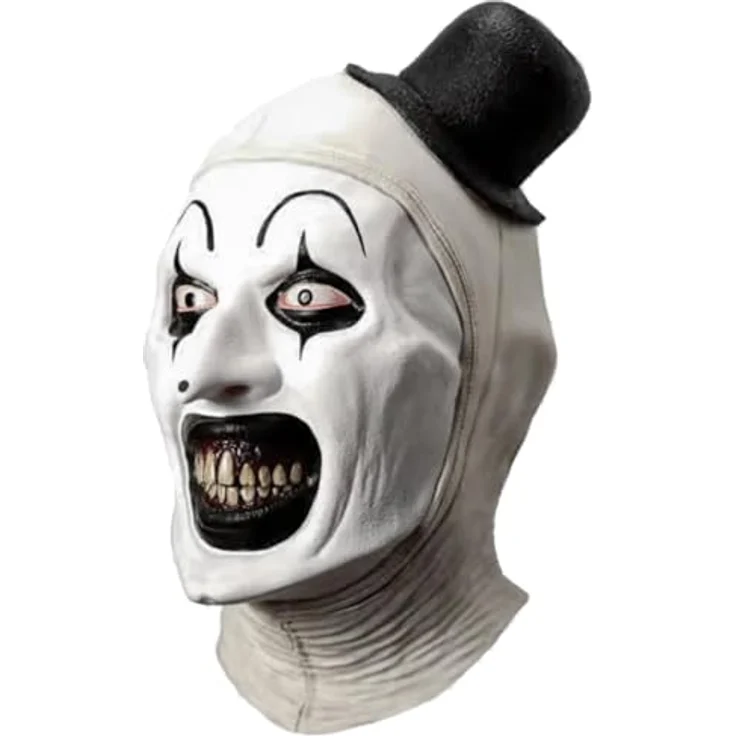 Tinsley Transfers Terrifier 3 – Art the Clown Maske aus Latex, lizenzierte Horrorverkleidung für Erwachsene, weiß mit Hütchen – Bild 2