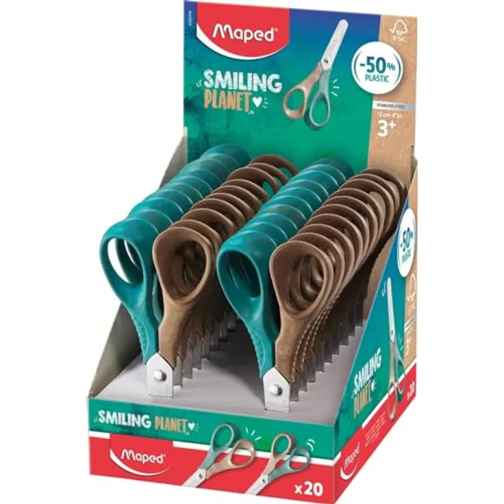 Maped Kinder-Schere Schere SMILING PLANET VIVO, 12cm braun/blau-grün, Rechtshänder