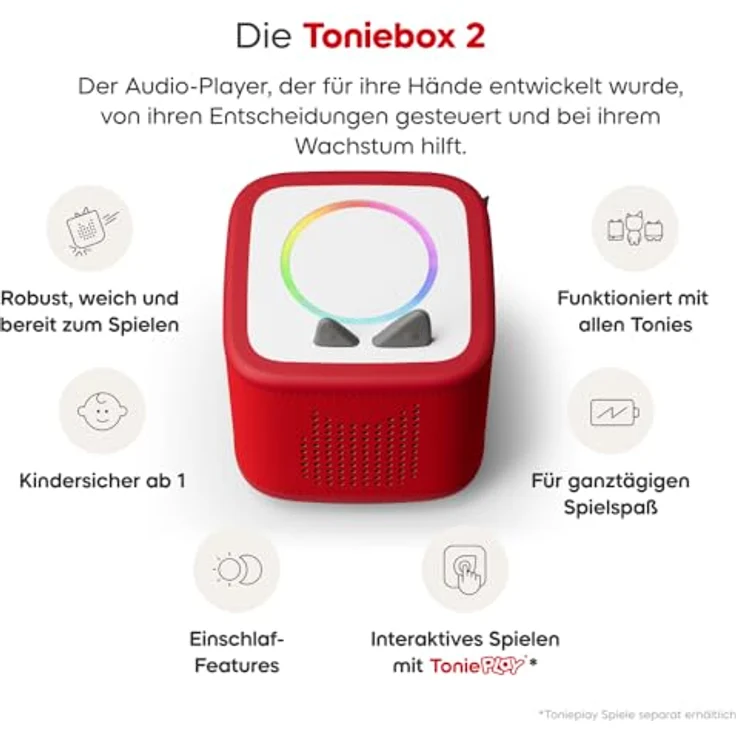 tonies Toniebox 2 Bundle, Audioplayer für Hörbücher und Lieder, Rot, inkl. Lalalinos Akio und Sleep-Timer-Funktion – Bild 5