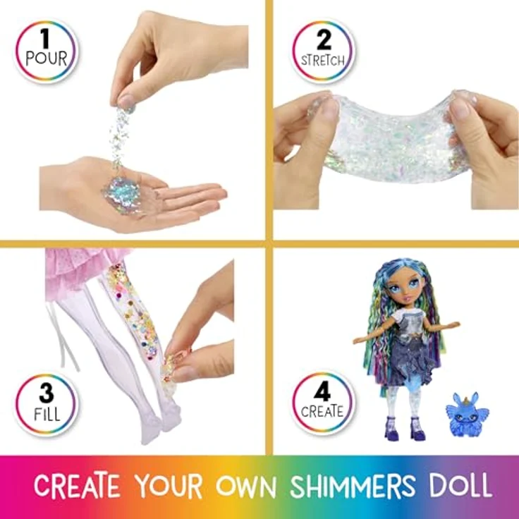 Rainbow High Anziehpuppe Rainbow Shimmers, Slime Fashion Doll mit Glitzer, Skyler (blau) – Bild 4