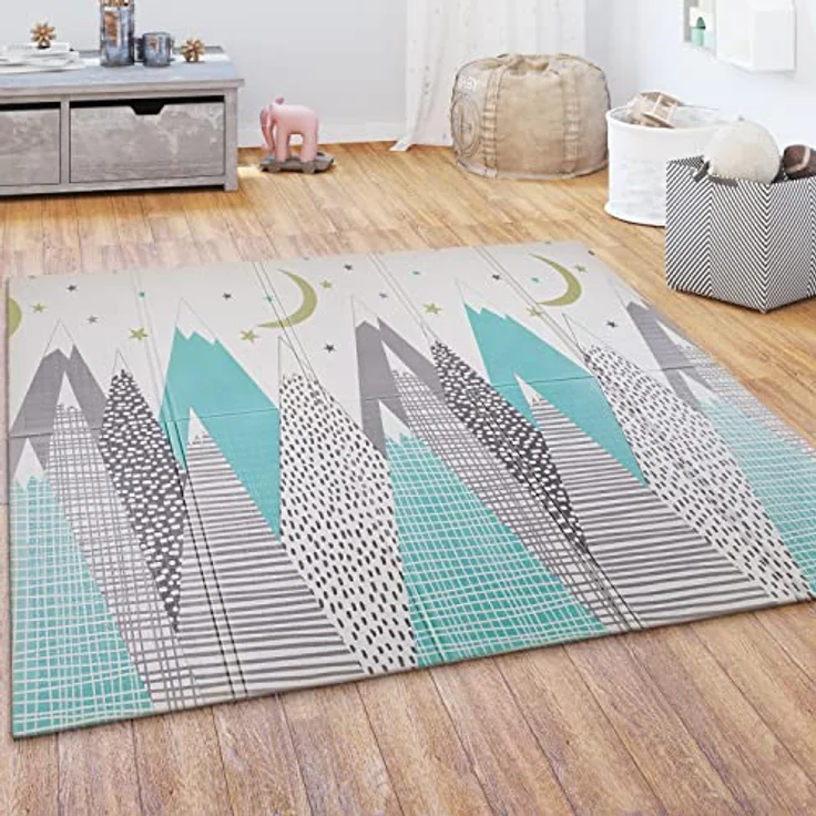 Paco Home Wendbare Spielmatte Krabbelmatte für Babys, faltbar und abwischbar, Tier Motiv, 150x200 cm, Farbe: Creme – Bild 4