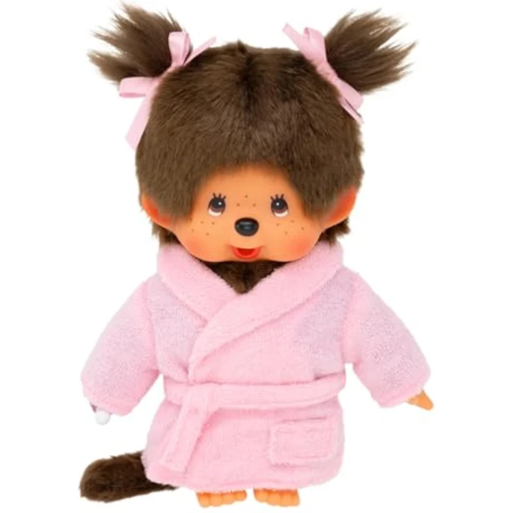 Sekiguchi Monchhichi Plüschfigur Bathrobe Girl, 20cm mit flauschigem Bademantel und zwei Zöpfchen – Bild 2