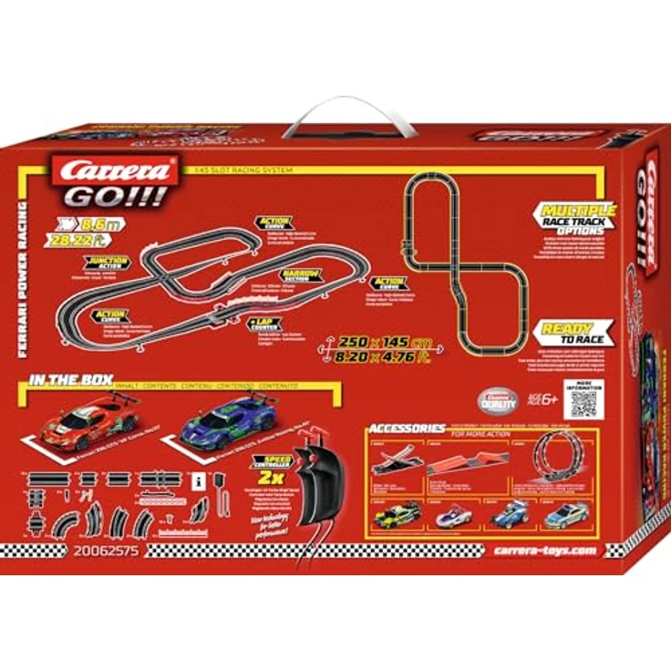 Carrera GO!!! Ferrari Power Racing Set, 8,6 Meter Rennbahn mit lizensierten Ferrari 296 GT3 Slotcars, für bis zu 2 Spieler, ab 6 Jahren – Bild 4