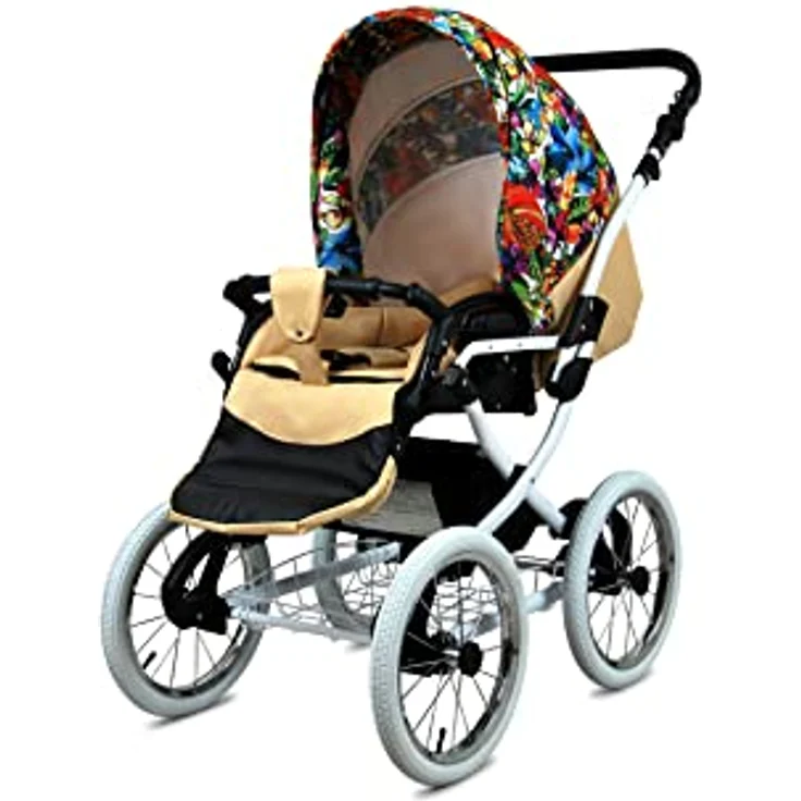 BabyLux ALU 2in1 Kinderwagen für Kleinkinder - Jungle Flowers White Frame, verstellbare Rückenlehne und Fußstütze, Fünf-Punkt-Sicherheitsgurte, inkl. Zubehör – Bild 3