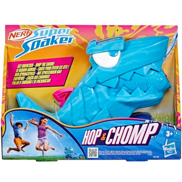 Nerf Super Soaker Hop & Chomp, Wasserspielzeug mit rotierenden Wasserstrahlen und mampfendem Kiefer, für Gartenschlauch, Outdoor-Sprinklerspielzeug für Kinder ab 3 Jahren
