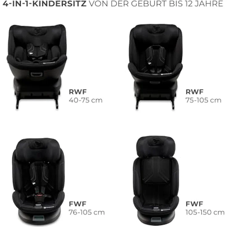 KinderKraft Xpedition 3, Reboarder Kindersitz nach ECE R129/i-Size, 360° Drehung, verstellbarer Sitzwinkel, erhöhter Seitenschutz, schwarz – Bild 4