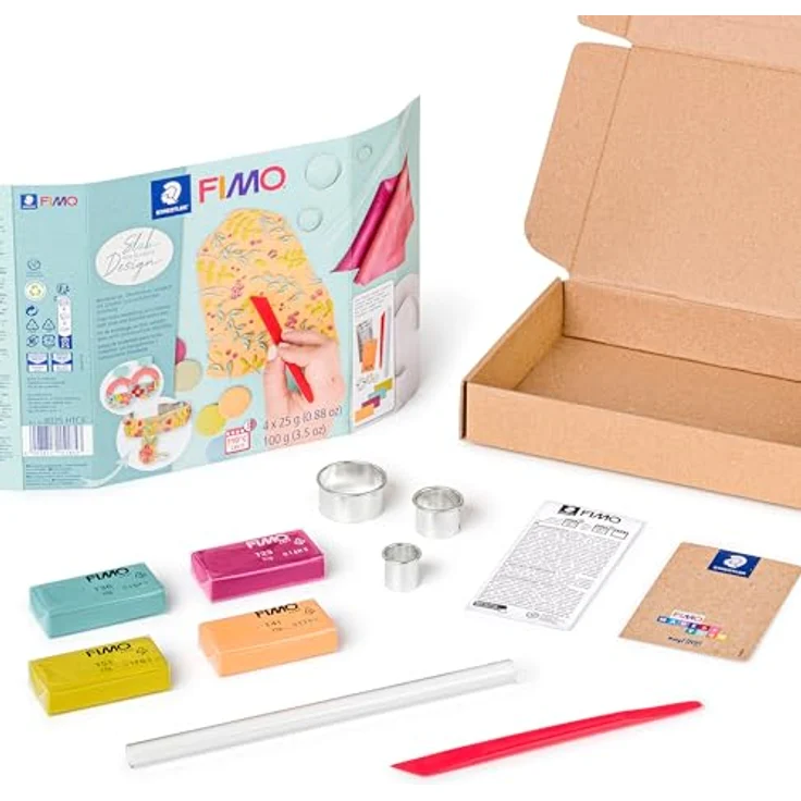FIMO Modelliermasse soft Set, 100 g, in verschiedenen Designs wie Holz, Jeans, Slab und Abalone – Bild 2