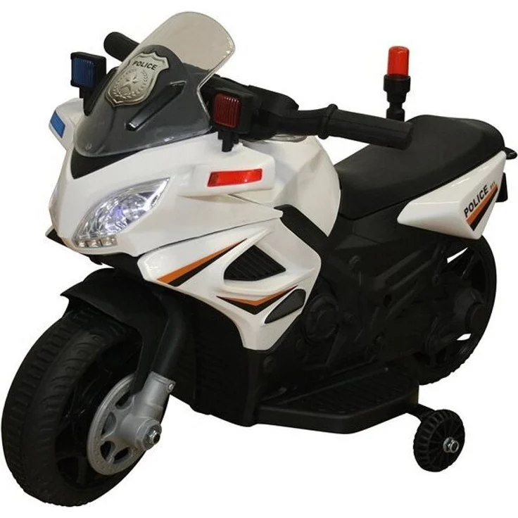 schnaeppchenmeile-online Kinder Elektromotorrad POLIZEI mit Stützrädern, 6V Motor, Licht und Ton, 69x45x39cm
