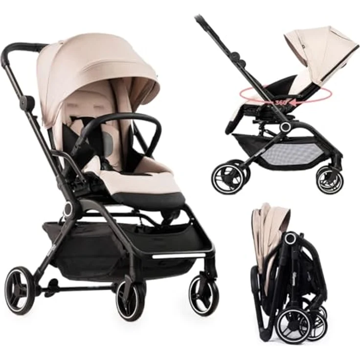 Hamilton by Yoop T1 Buggy - 360° drehbarer Sitz - MagicFold™ Technologie - Klimakühlendes Mesh-Material - Große reflektierende Räder - UV-Schutz - Khaki – Bild 1
