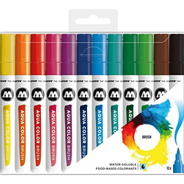 Molotow Aqua Color Brush (Brush Pen Marker Basic-Set 1, Pinsel Spitze für Aquarellieren und Handlettering) 12 Stück sortiert, wasserbasierte Farben in 12 verschiedenen Farben – Bild 2