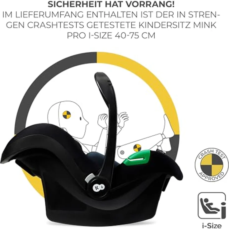 Kinderkraft 3in1 Kombi-Kinderwagen-Set ESME, wendbarer Sitz & Wanne, bis 22 kg, inkl. Babyschale MINK PRO i-Size, Getränkehalter, Wickeltasche, Pure Black, mit Gratis Mobilitätsgarantie – Bild 9